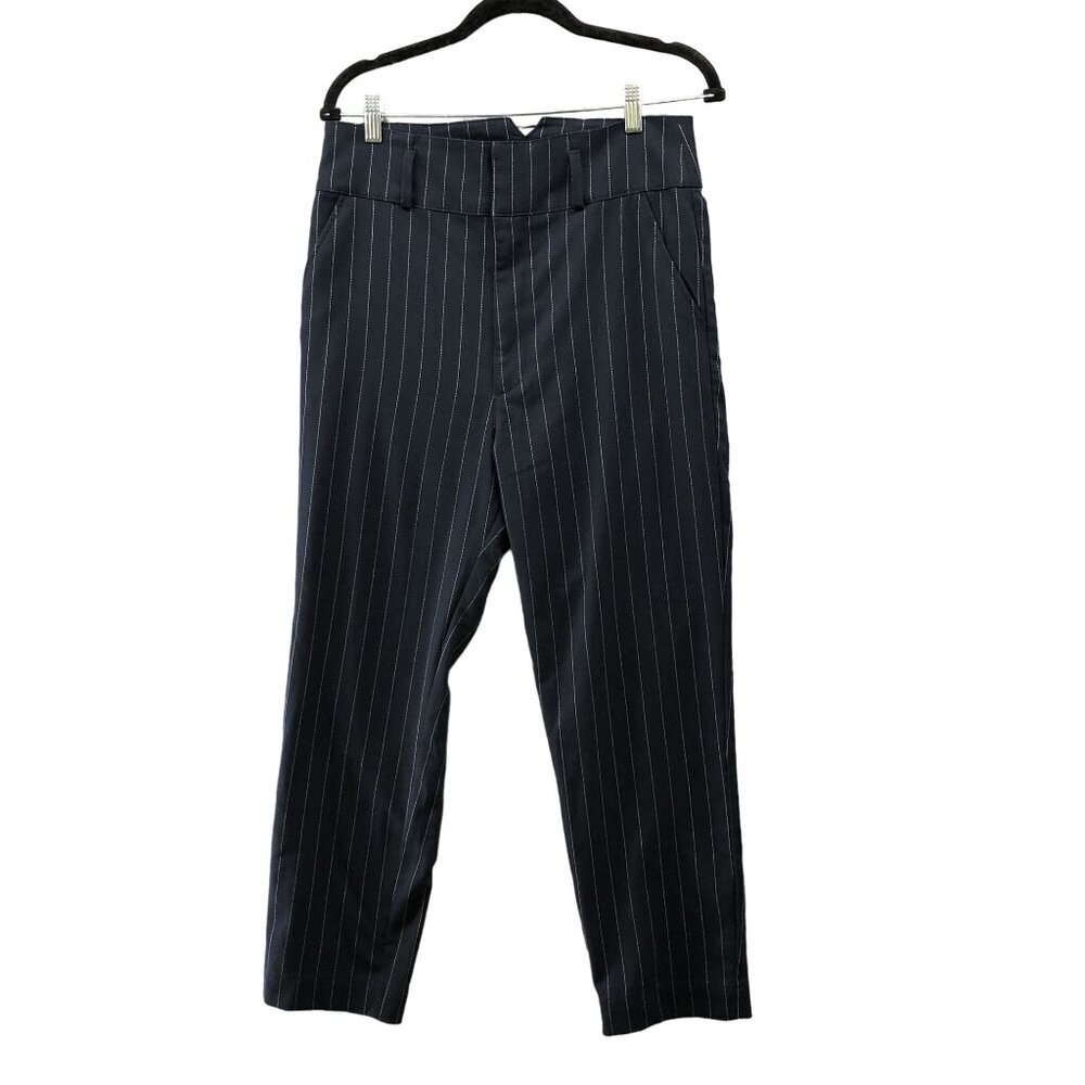 Abercrombie & Fitch High Waisted Dress‎ Pants Womens M Navy Pinstriped Relaxed